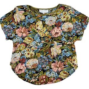 Platinum by Dorothy Schoelen VTG Made in USA Floral Tapestry Print Blouse Med